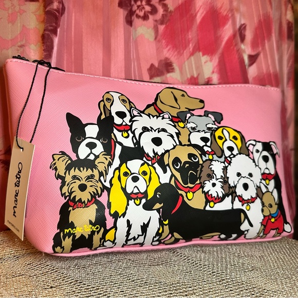 Marc Tetro Cosmetic Pouch - Pink w/ Dog Print - NWT $38 All My Dogs makeup bag - Picture 6 of 9